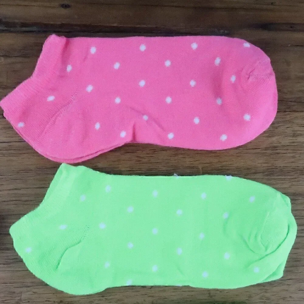 5 PAIR NEON GREEN & NEON PINK ANKLE SOCKS WOMENS SIZE 5 TO 8 NWT